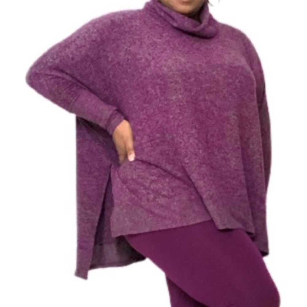 030 Cowl Neck Hi-Low Sweater Plum